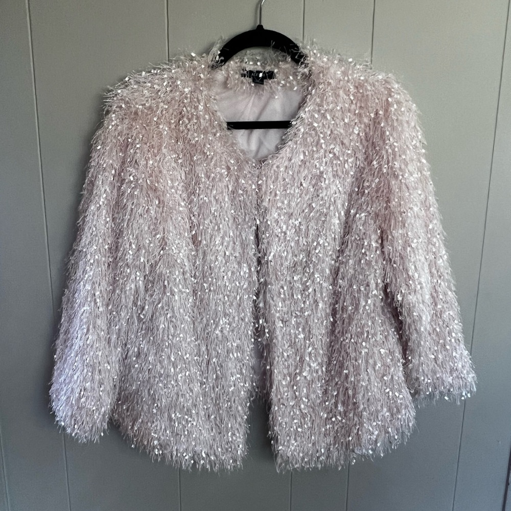 Pink Fringe Party Alfani Women's Shimmering Cream Teddy Jacket